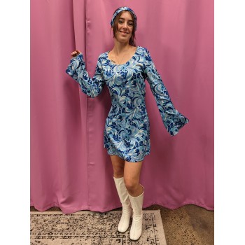 Swirly Blue Hippy Dress ADULT HIRE